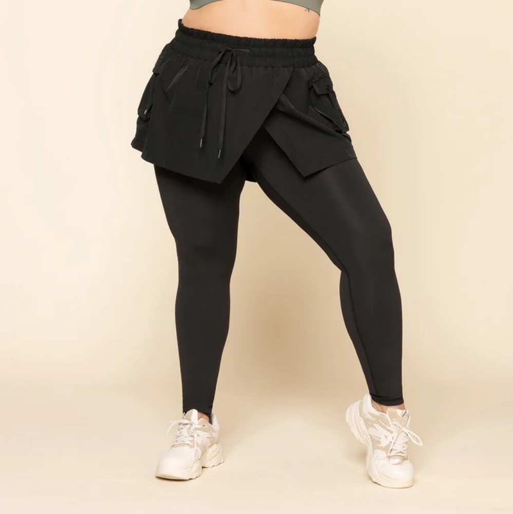 POPFLEX Black Skort Leggings with Side Cargo Flaps